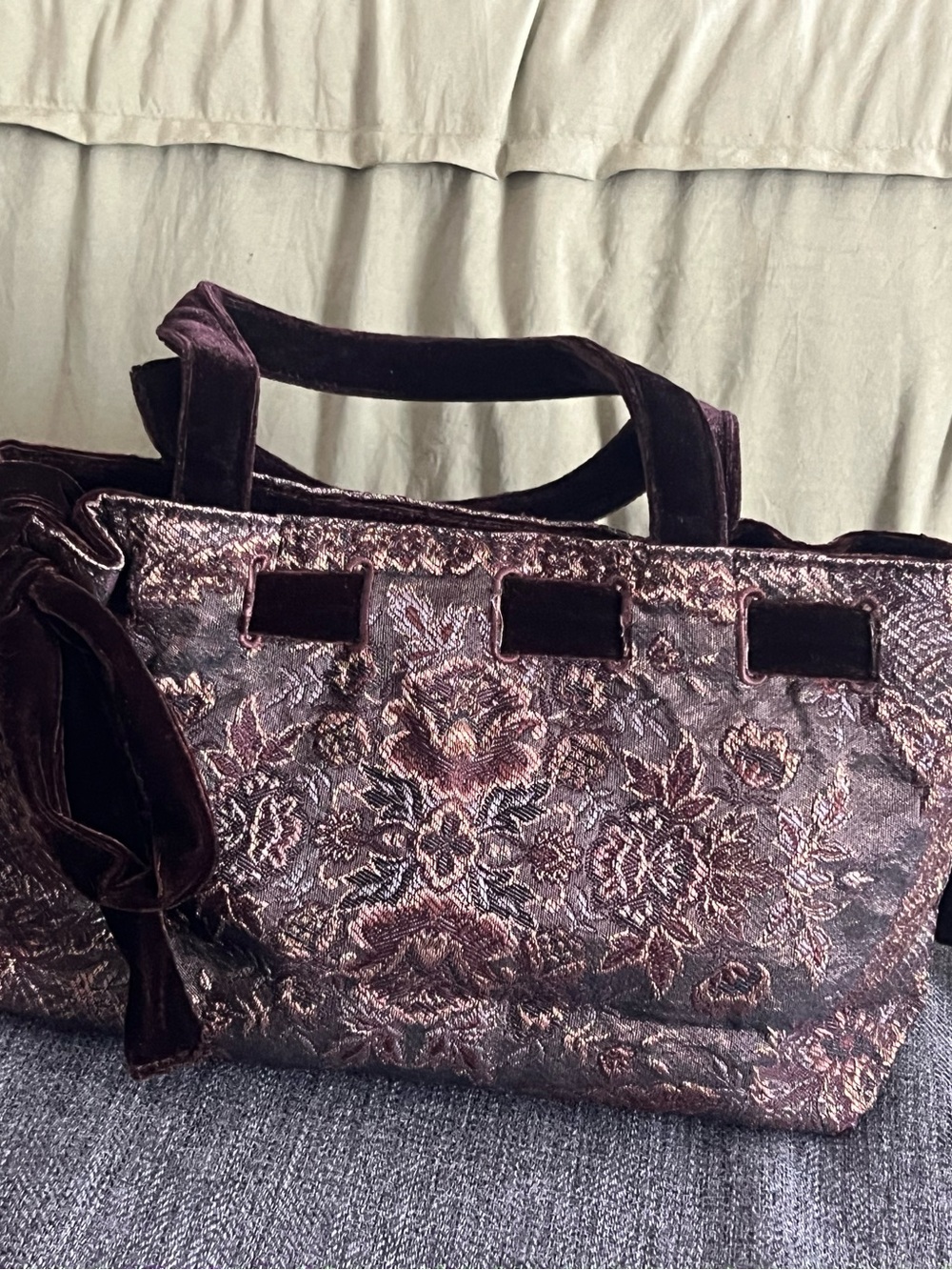 Discontinued Bintage Velvet Floral Jacquard Tote Bag in Deep Plum